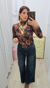 MAGLIA FIORI BLU